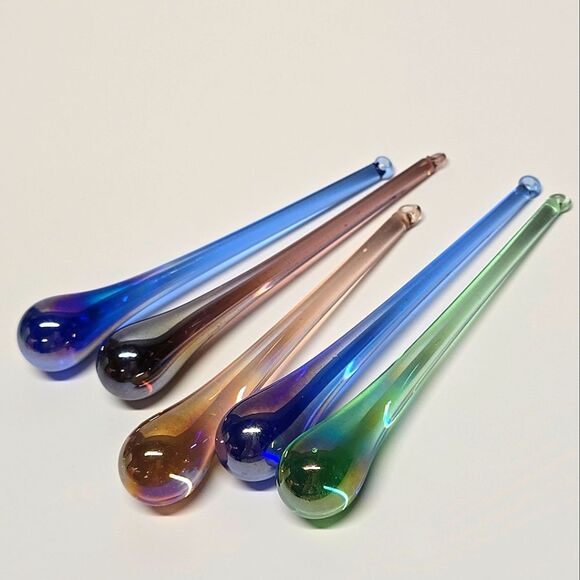 Blown Glass Iridescent Teardrop Vintage Icicle Ornament Sun Catcher Set Of 5 - Picture 2 of 7